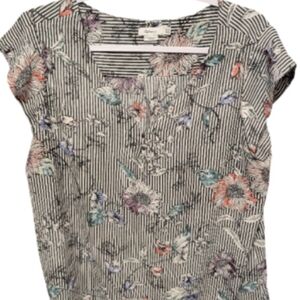 Reitmans Black and White Striped Floral Blouse